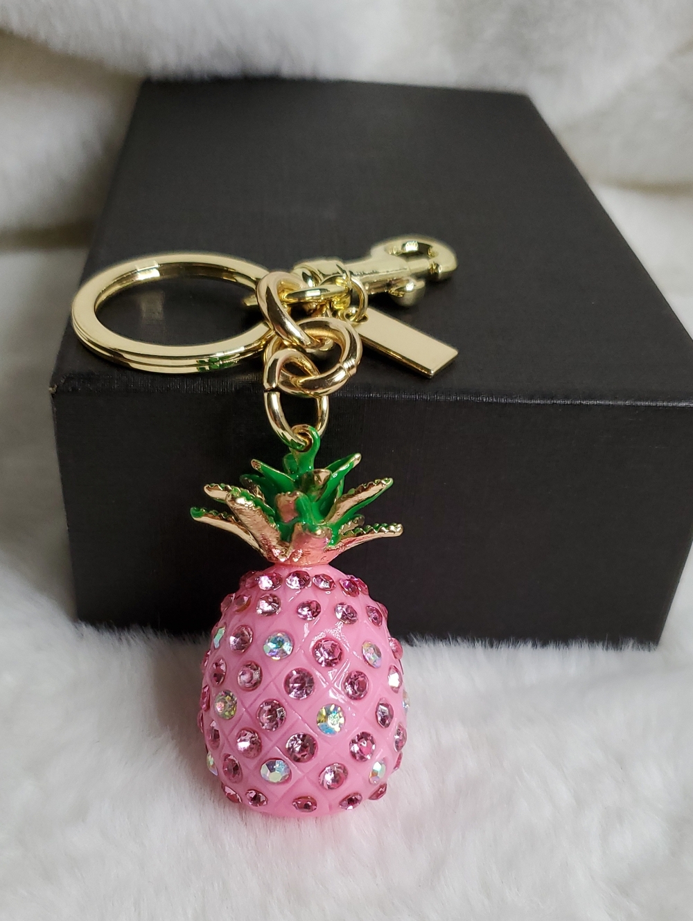 CC Boutique Pink Jeweled Pineapple Keychain with Gold Hardware